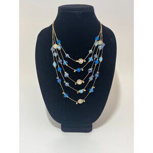 Charming Charlie Gold Tone Chain Multi Strand Blue Beaded Adjustable Necklace